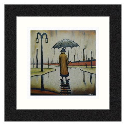 Beautiful British Day, Man in the Rain Lowry Style Art Giclée Print Available Framed/Mounted or Unframed