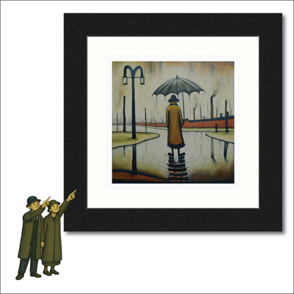 Beautiful British Day, Man in the Rain Lowry Style Art Giclée Print Available Framed/Mounted or Unframed