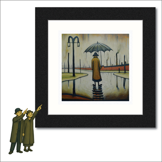 Beautiful British Day, Man in the Rain Lowry Style Art Giclée Print Available Framed/Mounted or Unframed