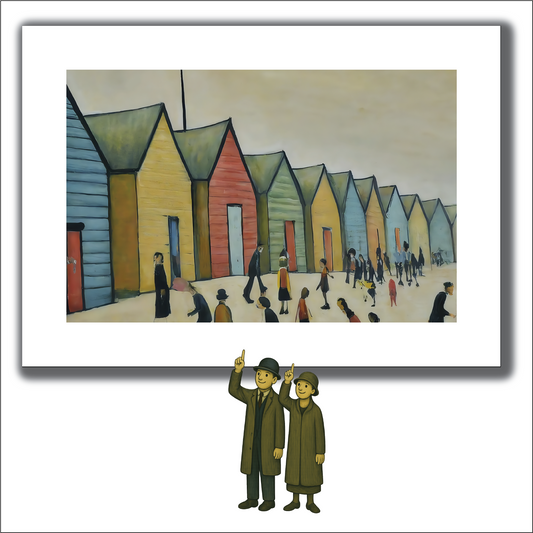 Brighton Beach Huts - Lowry Style A4 Size Giclée Art Print. Available Framed or Unframed.