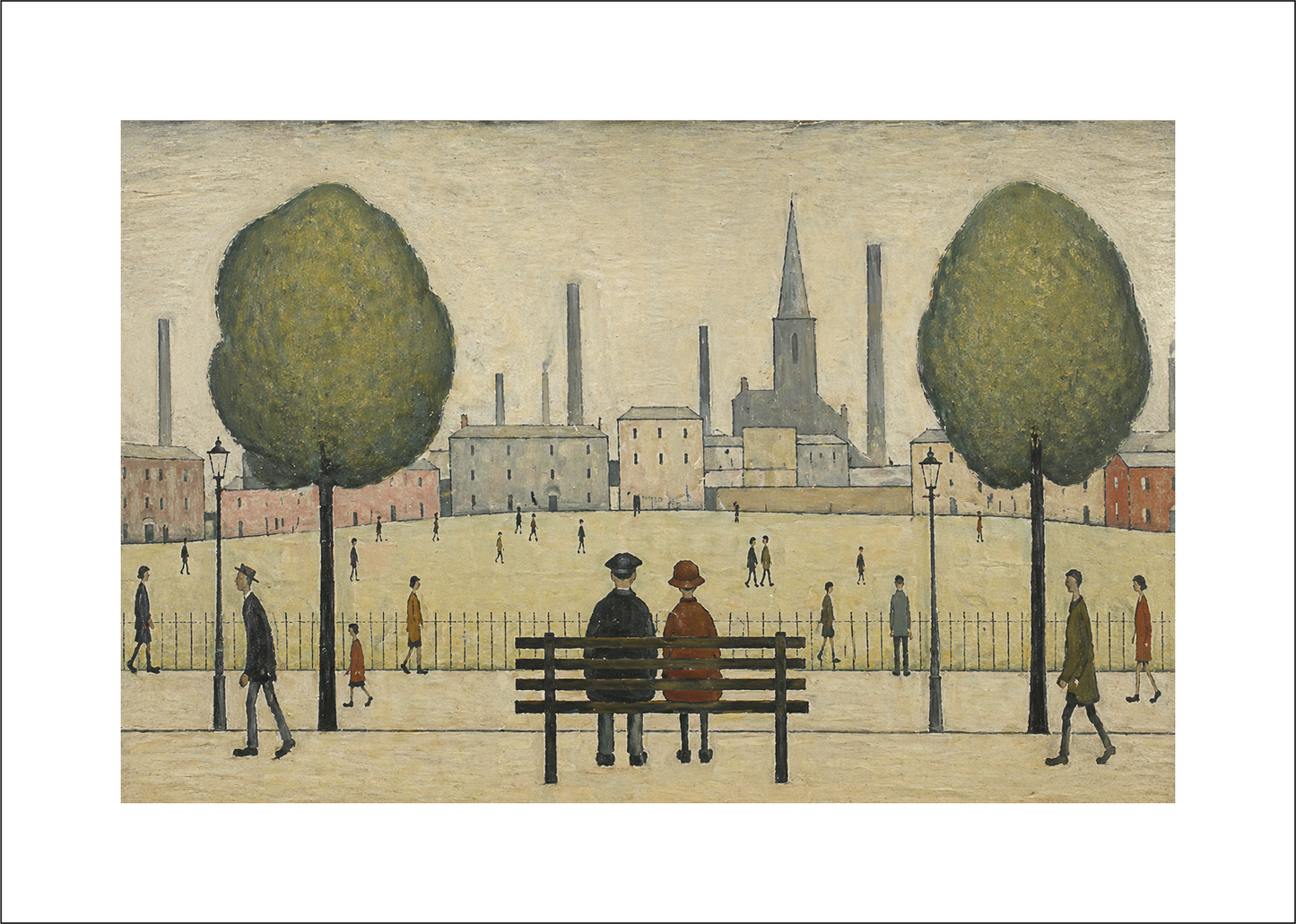 Park Bench Landscapre - A4 Size Giclée Art Print. Lowry Style Art Print. Available Framed and Unframed.