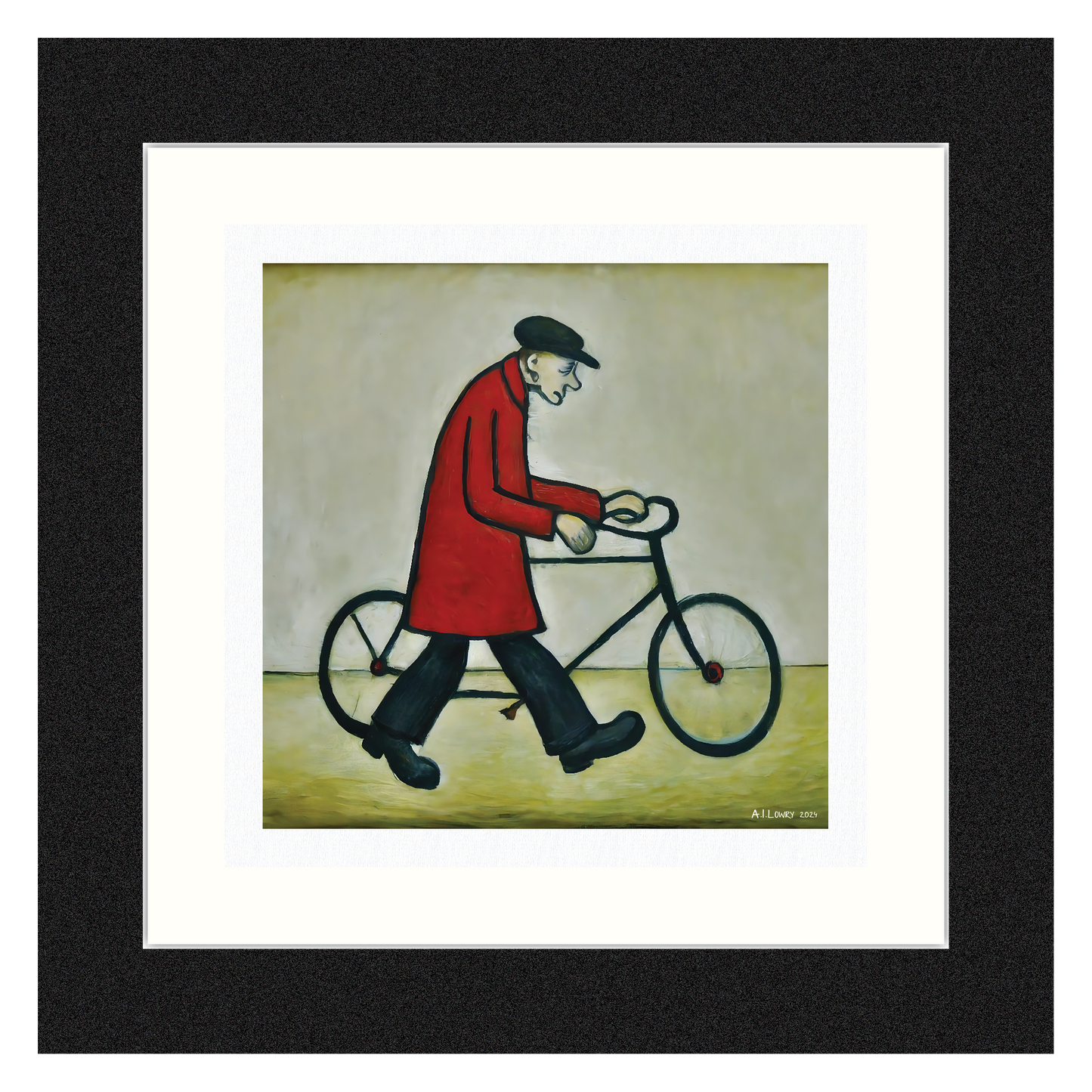 Bicycle Man Lowry Style Giclée Art Print. Available Mounted/Framed or Unframed