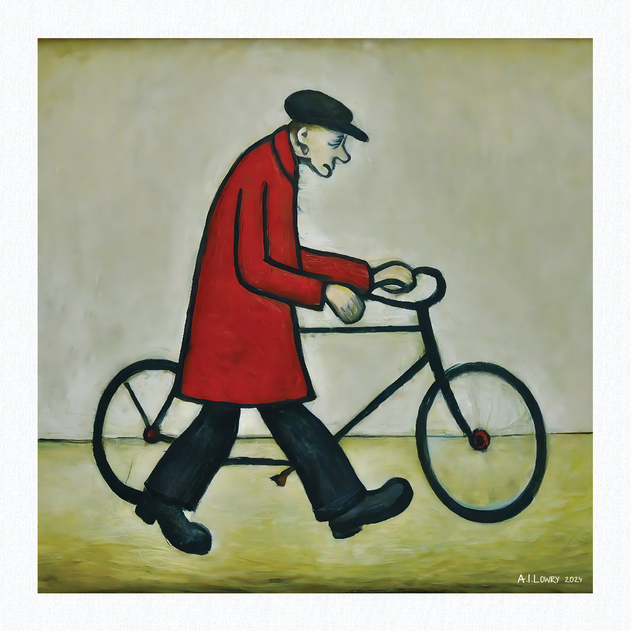 Bicycle Man Lowry Style Giclée Art Print. Available Mounted/Framed or Unframed