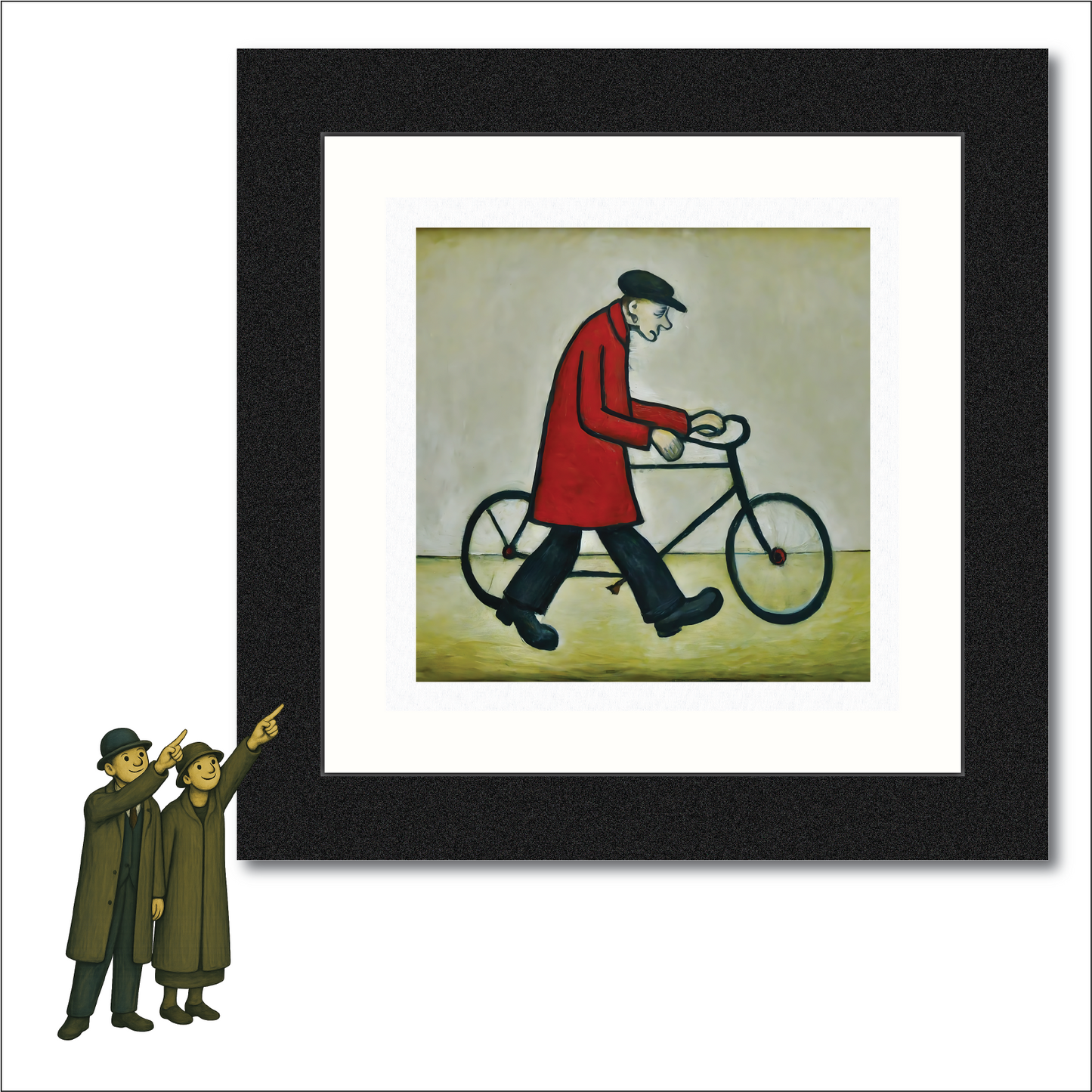 Bicycle Man Lowry Style Giclée Art Print. Available Mounted/Framed or Unframed