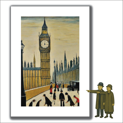 Big Ben - A4 Size Giclée Art Print. Lowry Style Art Print. Available Framed and Unframed.