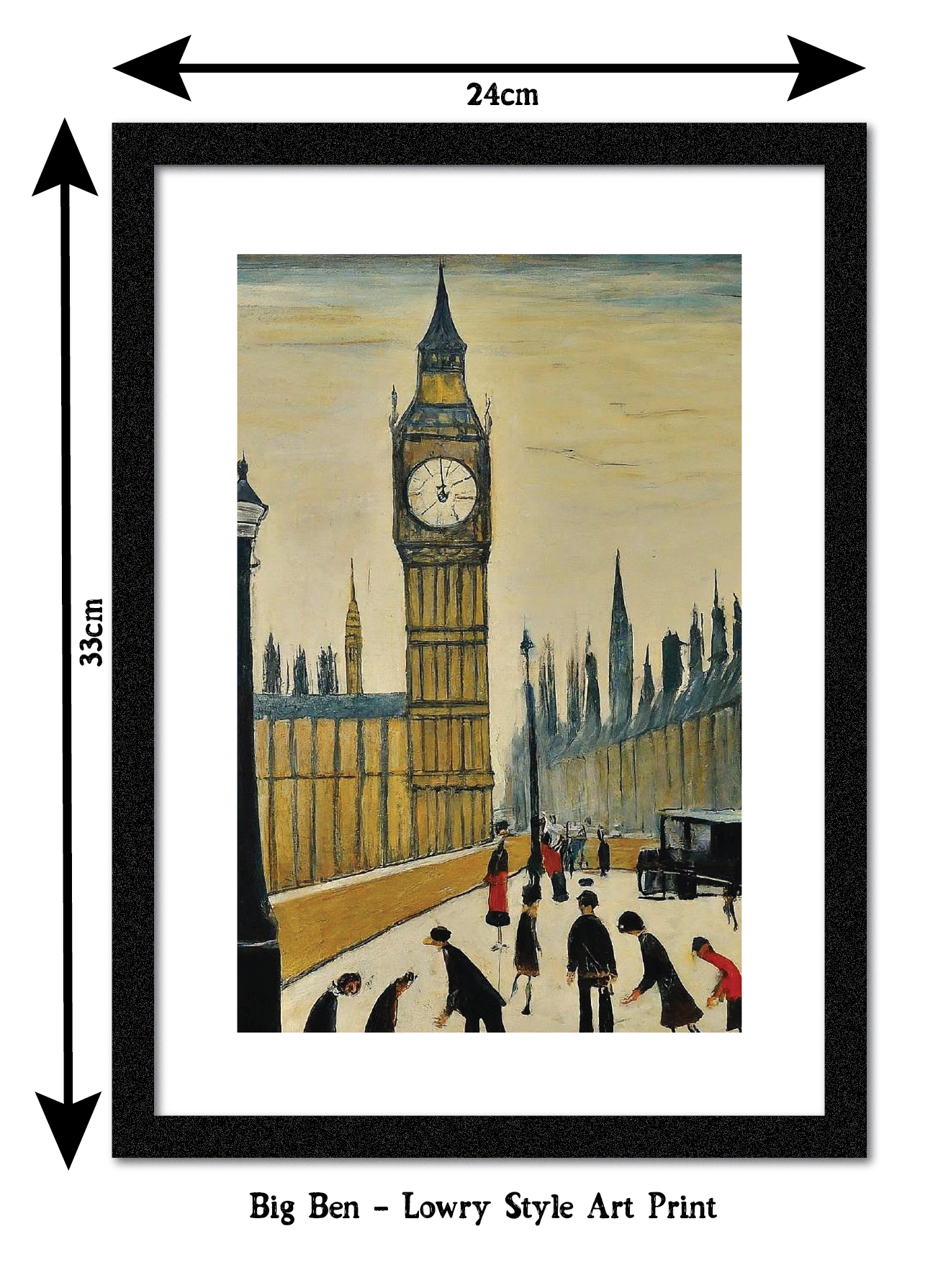 Big Ben - A4 Size Giclée Art Print. Lowry Style Art Print. Available Framed and Unframed.