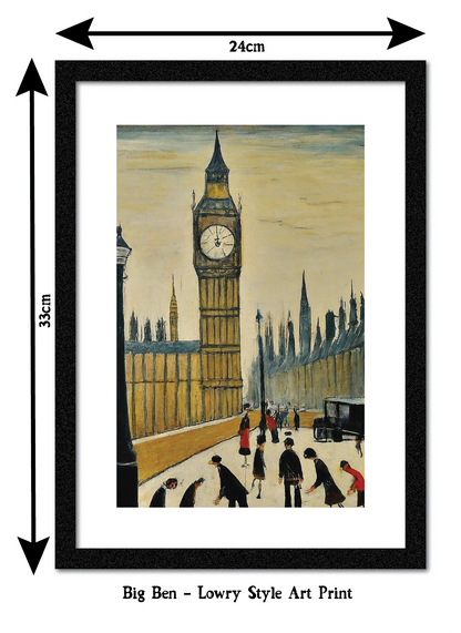 Big Ben - A4 Size Giclée Art Print. Lowry Style Art Print. Available Framed and Unframed.