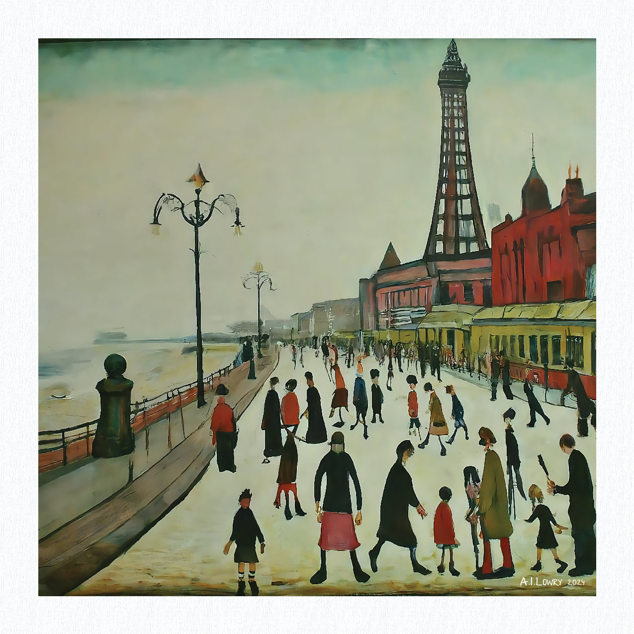 Blackpool Front Giclée Lowry Style Art Print. Available Mounted/Framed or Unframed