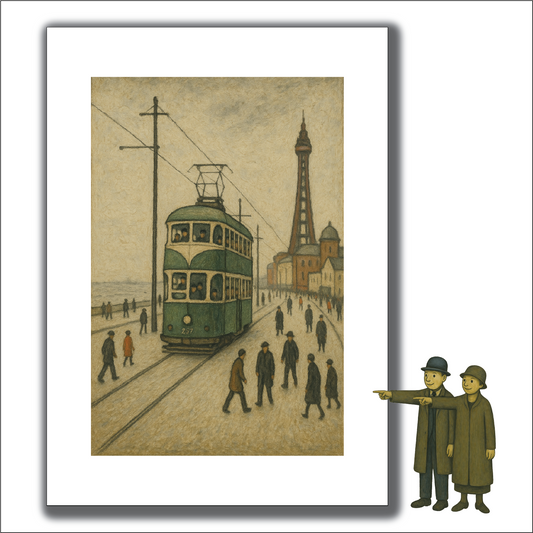 Blackpool Tram - Lowry Style A4 Size Giclée Art Print.  Available Framed or Unframed.