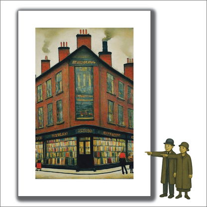 Bookshop - Lowry Style A4 Size Giclée Art Print. Available Framed and Unframed.