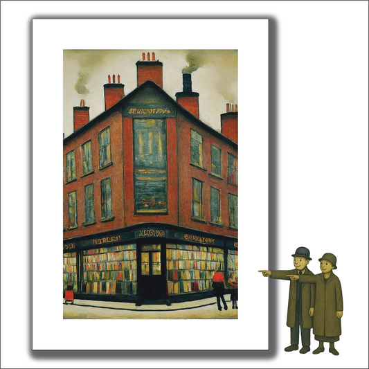 Bookshop - Lowry Style A4 Size Giclée Art Print. Available Framed and Unframed.