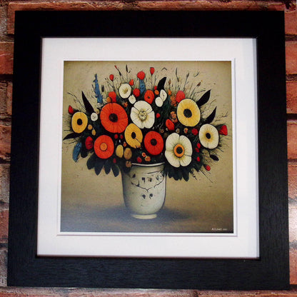 Bouquet of Flowers Lowry Style Giclée Art Print. Available Mounted/Framed or Unframed