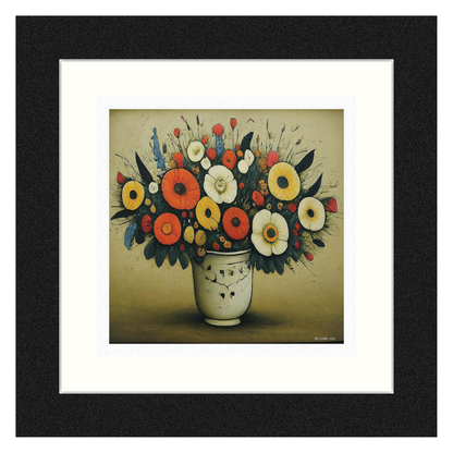 Bouquet of Flowers Lowry Style Giclée Art Print. Available Mounted/Framed or Unframed