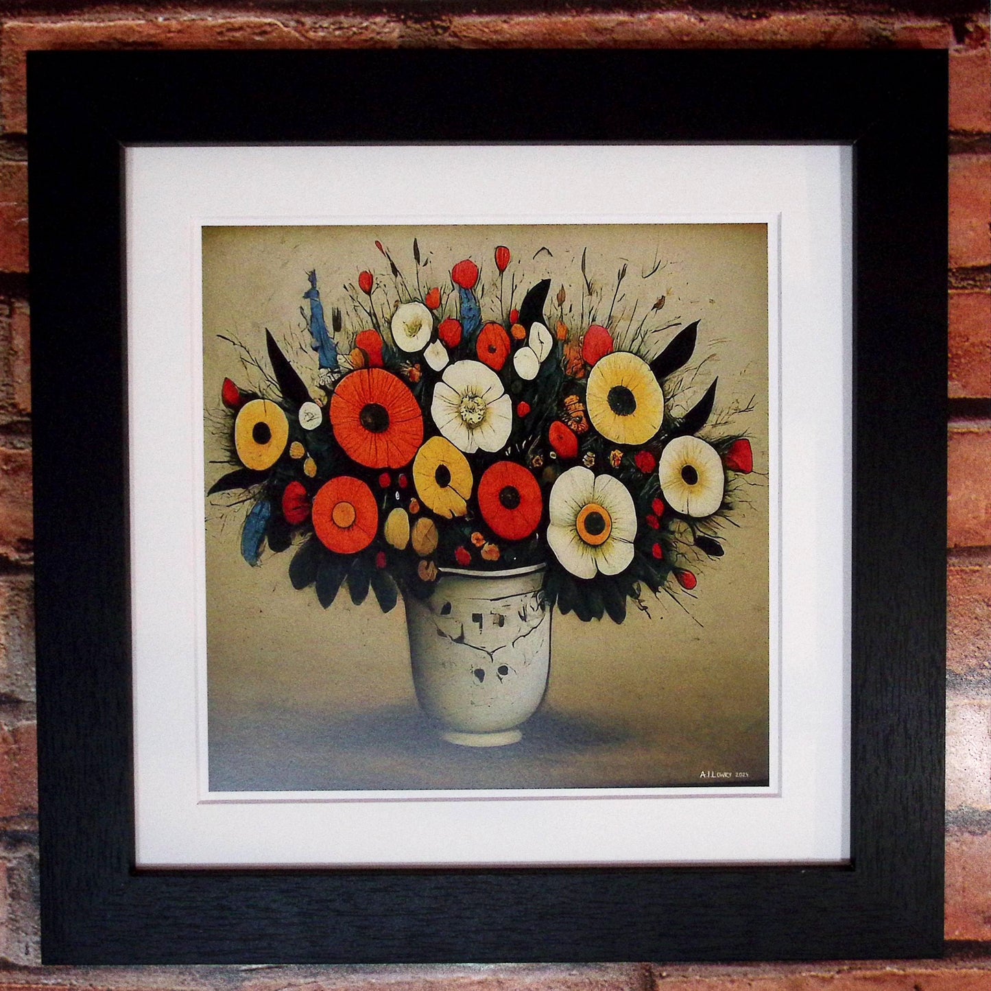 Bouquet of Flowers Lowry Style Giclée Art Print. Available Mounted/Framed or Unframed
