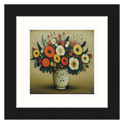 Bouquet of Flowers Lowry Style Giclée Art Print. Available Mounted/Framed or Unframed