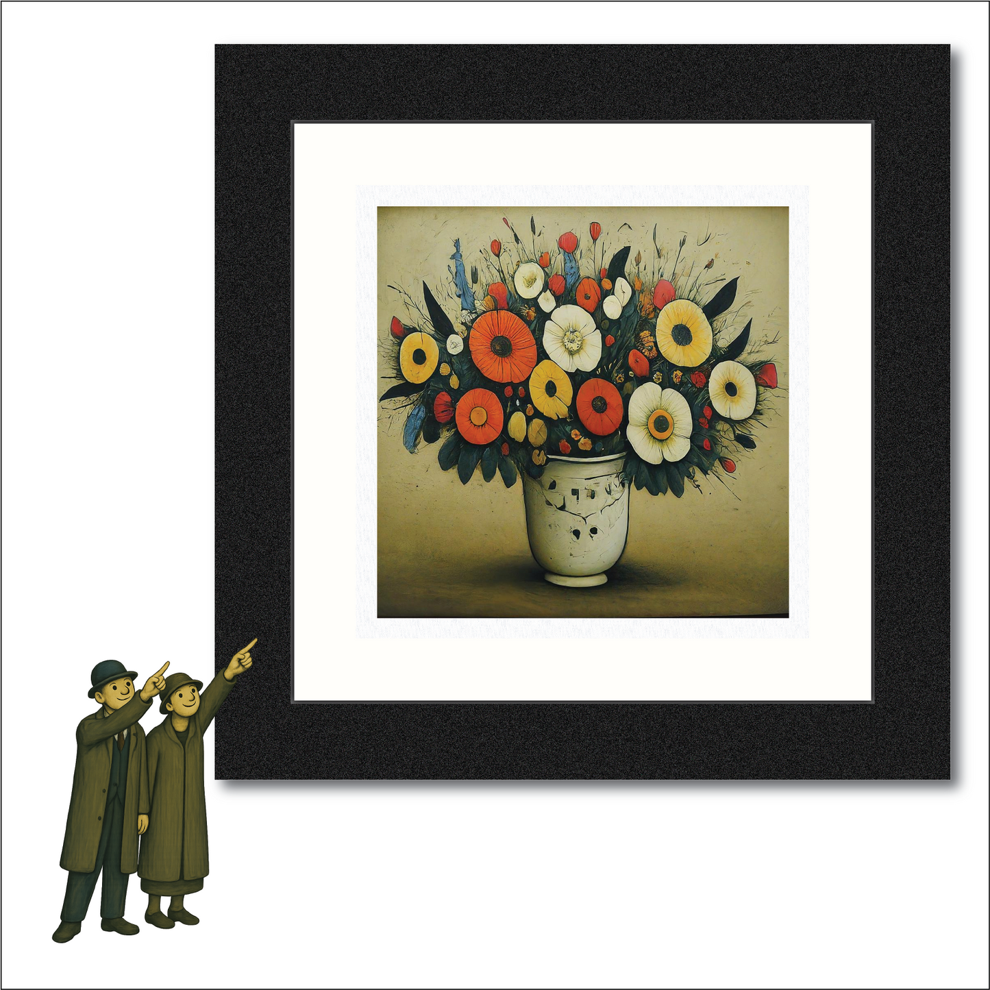 Bouquet of Flowers Lowry Style Giclée Art Print. Available Mounted/Framed or Unframed