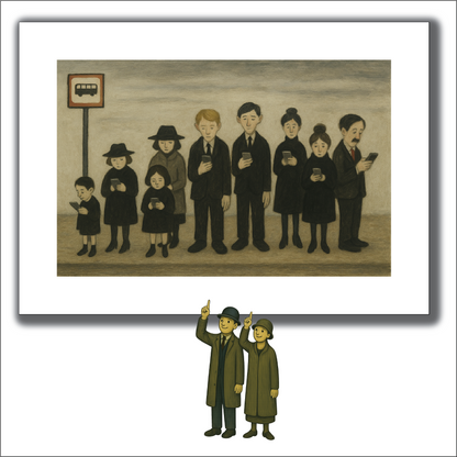 Bus Stop Line Up - Lowry Style A4 Size Giclée Art Print. Available Framed or Unframed
