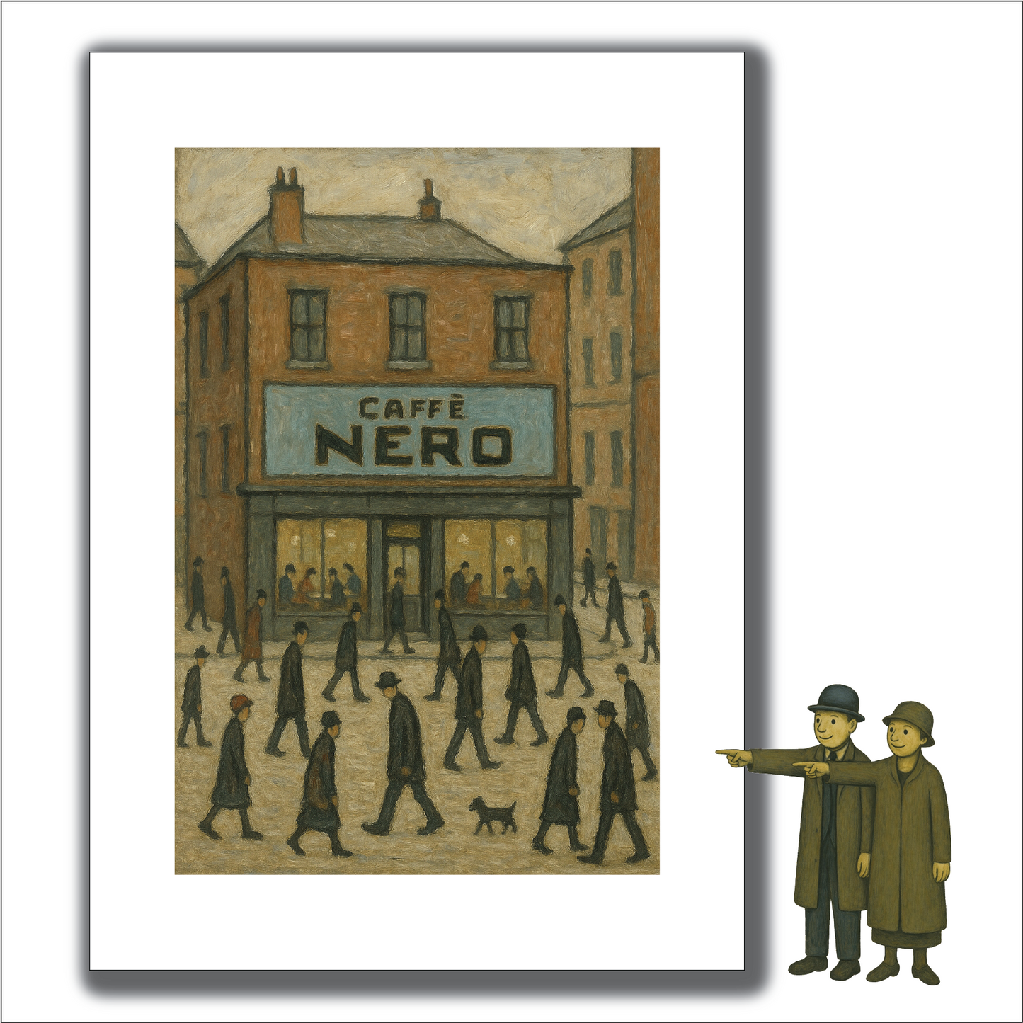 Caffè Nero - Lowry Style A4 Size Giclée Art Print. Available Framed or Unframed