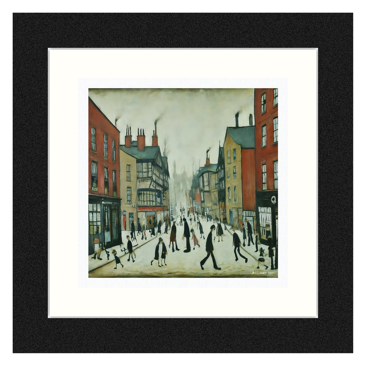 Chester - Impression d'art giclée 21 cm carré. Image fascinante dans le style de LS Lowry 