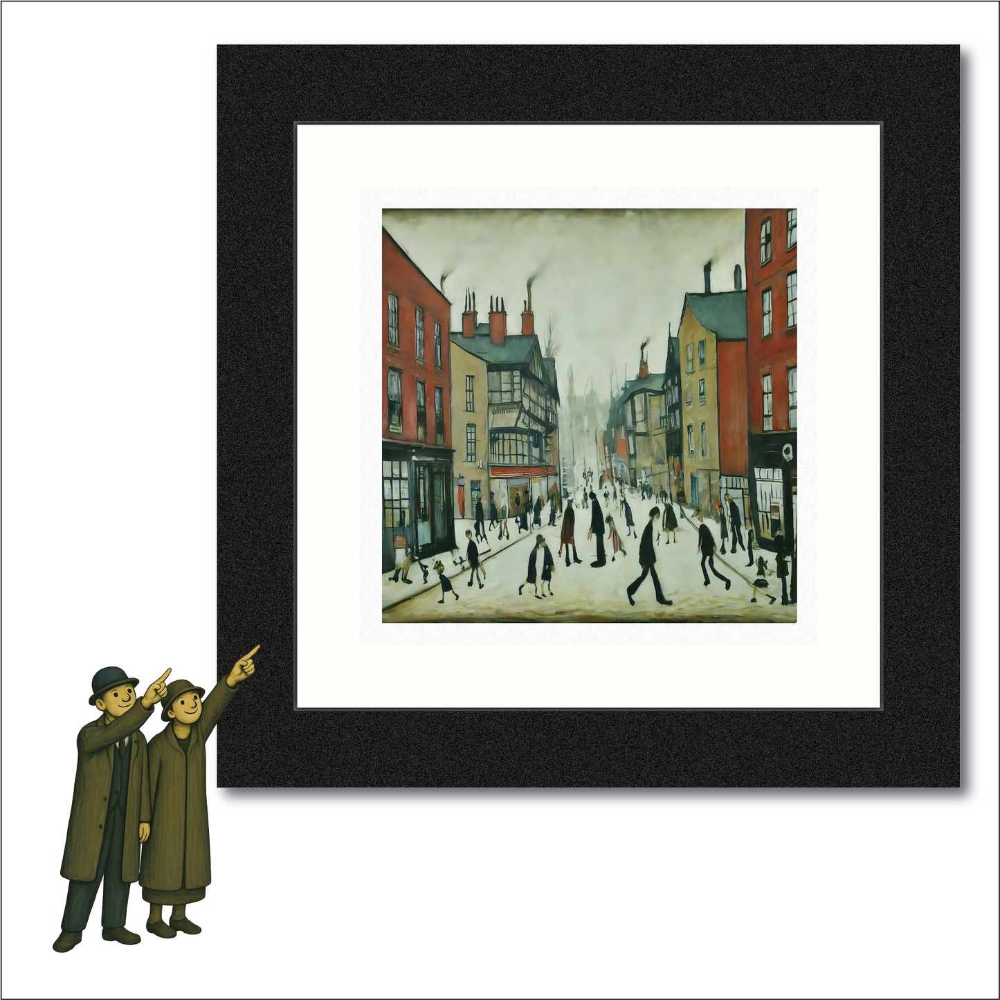 Chester - Impression d'art giclée 21 cm carré. Image fascinante dans le style de LS Lowry 