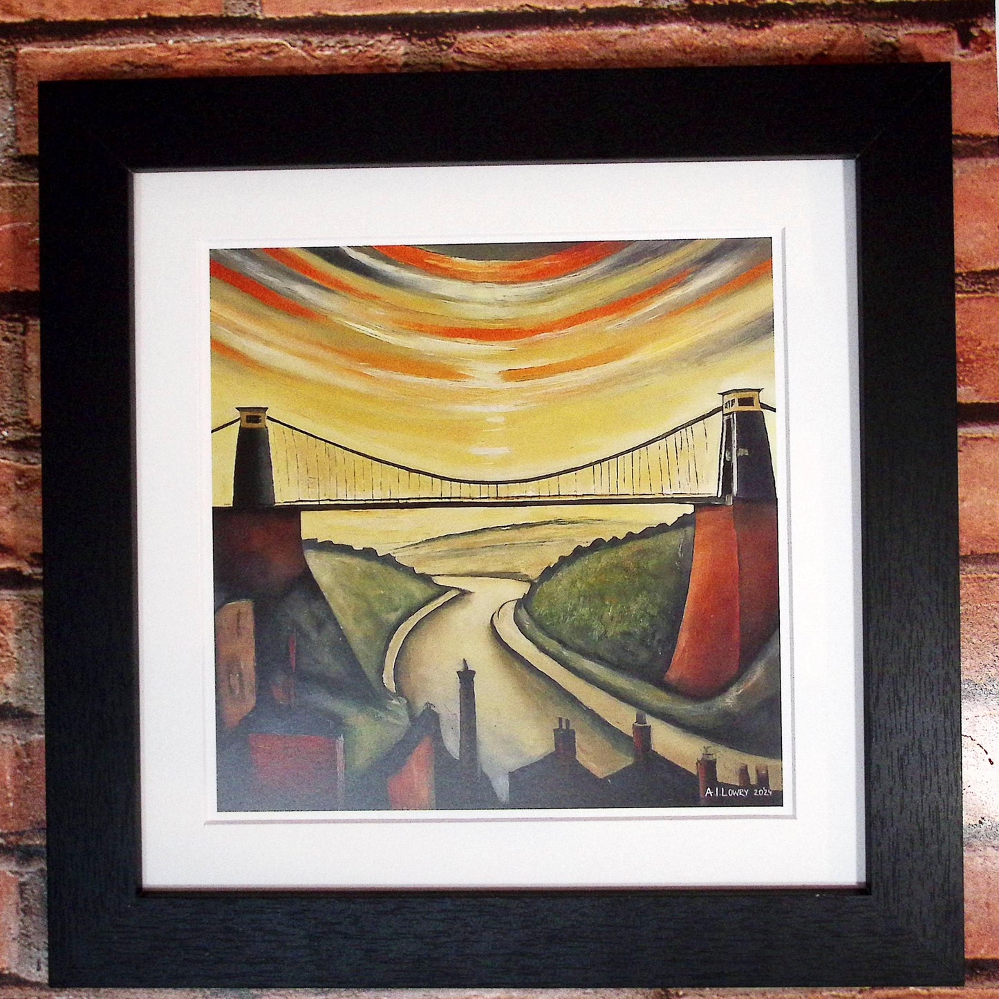 Pont suspendu de Clifton - Impression d'art giclée 21 cm carré. Superbe image dans le style de LS Lowry 