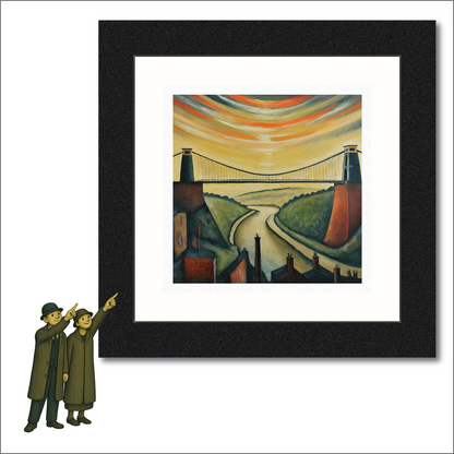Pont suspendu de Clifton - Impression d'art giclée 21 cm carré. Superbe image dans le style de LS Lowry 