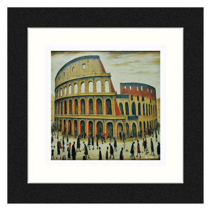 Le Colisée - Impression d'art giclée 21 cm carré. Image classique dans le style de LS Lowry 