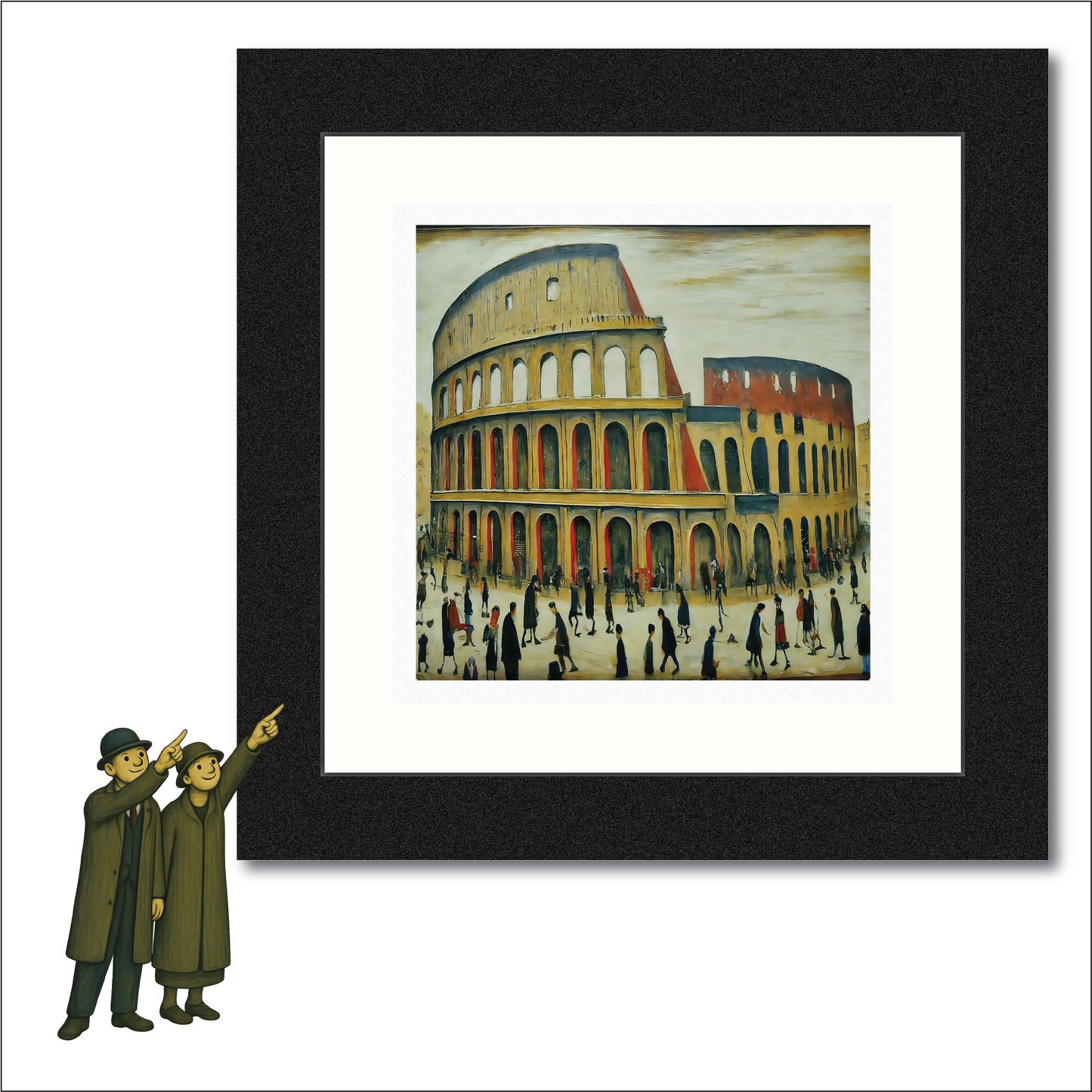 Le Colisée - Impression d'art giclée 21 cm carré. Image classique dans le style de LS Lowry 