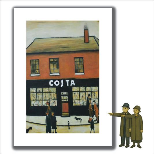 Costa Coffee Shop Lowry Style A4 Size Giclée Art Print. Available Framed or Unframed.