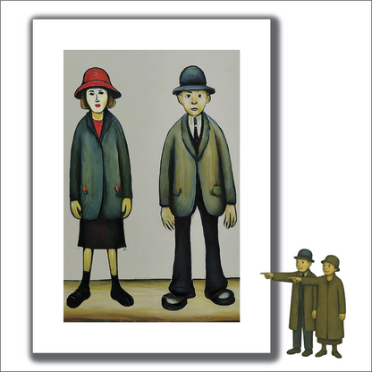 A "Happy" Couple - Lowry Style A4 Size Giclée Art Print. Available Framed or Unframed.