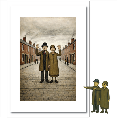 Waving Couple - Lowry Style A4 Size Giclée Art Print. Available Framed or Unframed