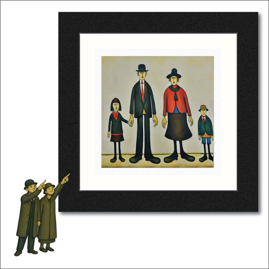 Quirky Family Portrait Lowry Style Art Giclée Print Available Mounted/framed or unframed