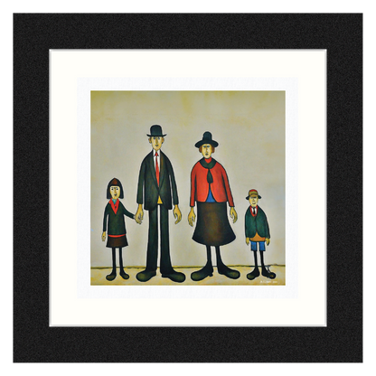 Portrait de famille - Impression d'art giclée 21 cm carré. Image attrayante dans le style de LS Lowry 