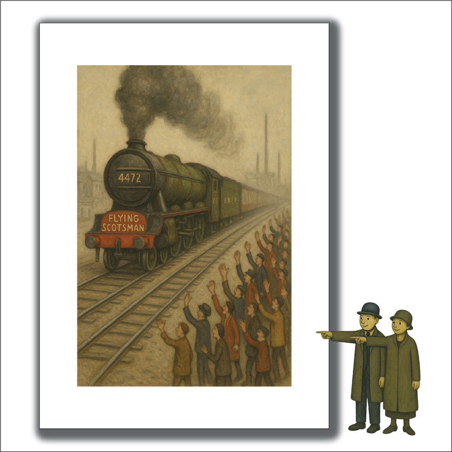 The Flying Scotsman Locomotive - A4 Size Giclée Art Print. Lowry Style Art Print. Available Framed and Unframed.