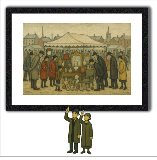 Antique Market - Lowry Style A4 Size Giclée Art Print. Available Framed or Unframed