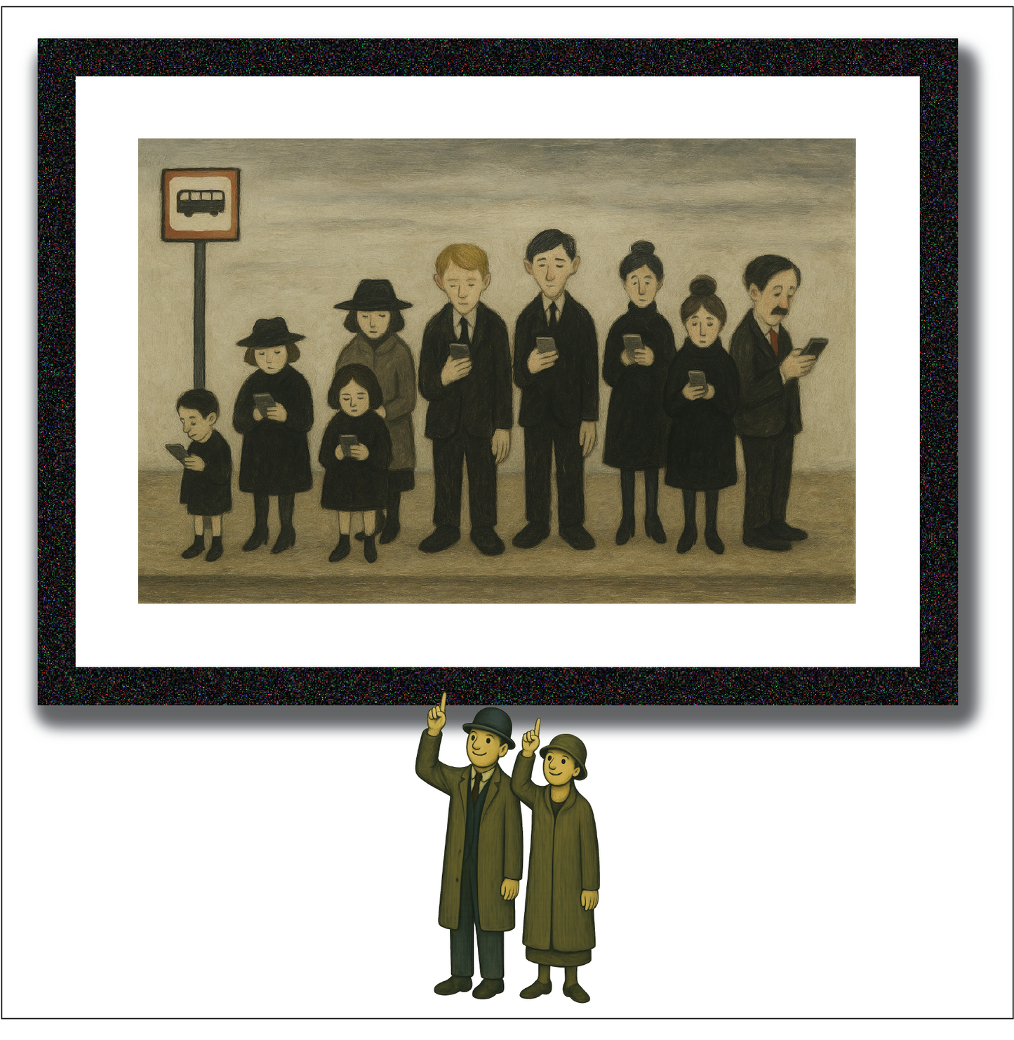 Bus Stop Line Up - Lowry Style A4 Size Giclée Art Print. Available Framed or Unframed