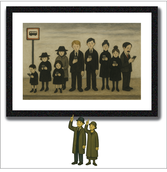 Bus Stop Line Up - Lowry Style A4 Size Giclée Art Print. Available Framed or Unframed