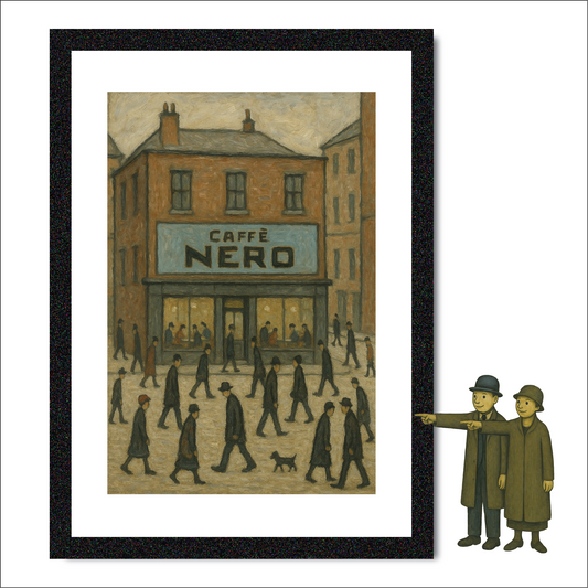 Caffè Nero - Lowry Style A4 Size Giclée Art Print. Available Framed or Unframed