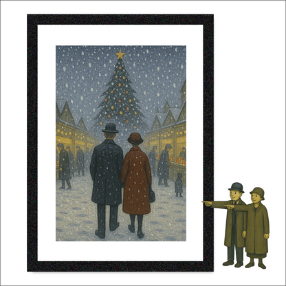 Christmas Market - Lowry Style A4 Size Giclée Art Print. Available Framed or Unframed