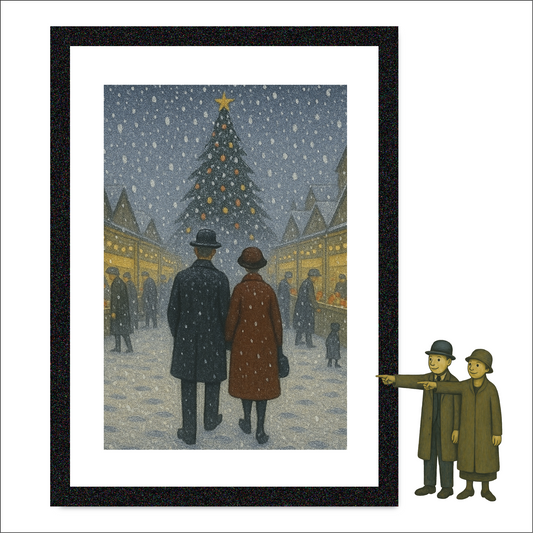 Christmas Market - Lowry Style A4 Size Giclée Art Print. Available Framed or Unframed