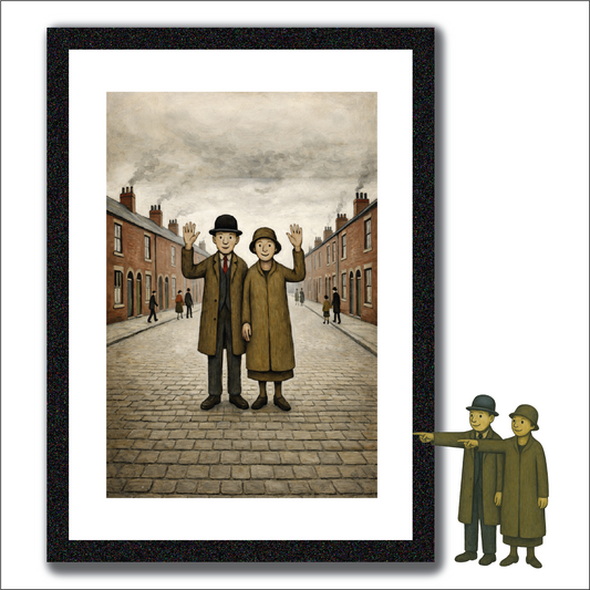 Waving Couple - Lowry Style A4 Size Giclée Art Print. Available Framed or Unframed