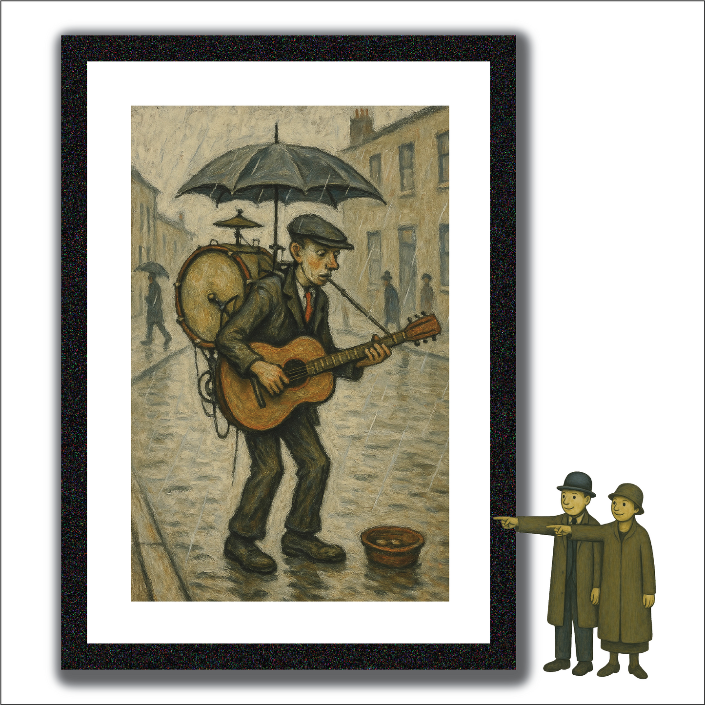 One Man Band - Lowry Style A4 Size Giclée Art Print. Available Framed or Unframed