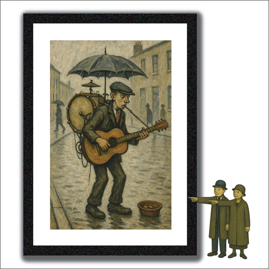 One Man Band - Lowry Style A4 Size Giclée Art Print. Available Framed or Unframed