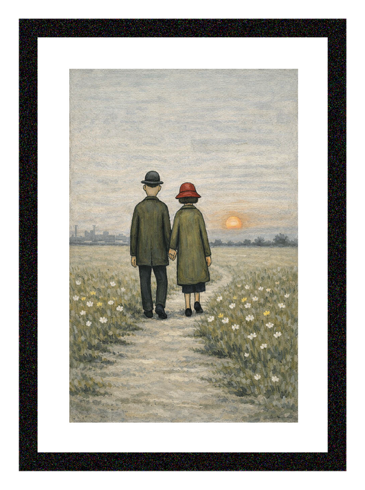 Couple Walking At Sunset - Lowry Style A4 Size Giclée Art Print. Available Framed or Unframed