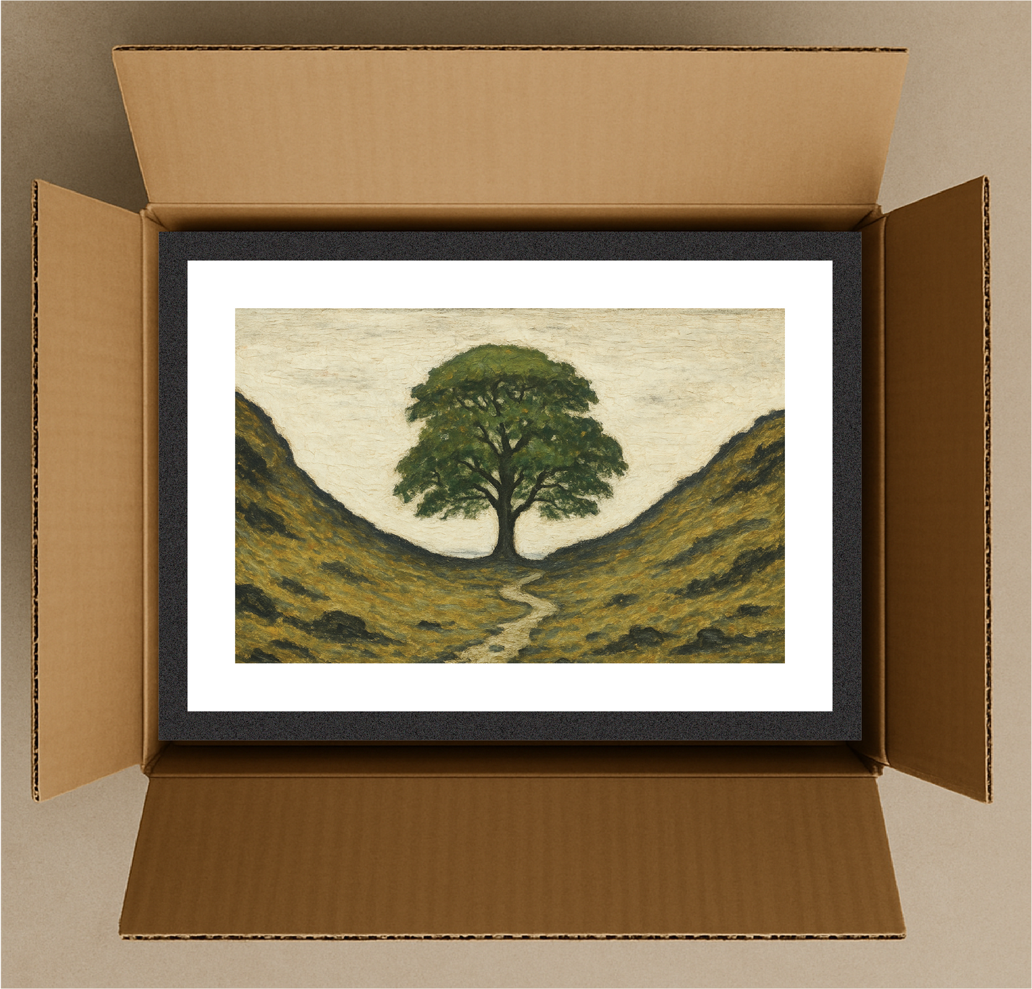 Sycamore Gap Tree - Lowry Style A4 Size Giclée Art Print. Available Framed or Unframed.
