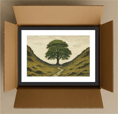 Sycamore Gap Tree - Lowry Style A4 Size Giclée Art Print. Available Framed or Unframed.