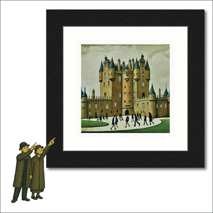 Château de Glamis - Impression d'art giclée 21 cm carré. Image ravissante dans le style de LS Lowry 