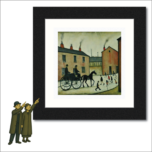 Horsedrawn Carriage Lowry Style Art - Giclée Print Available Mounted/Framed or Unframed