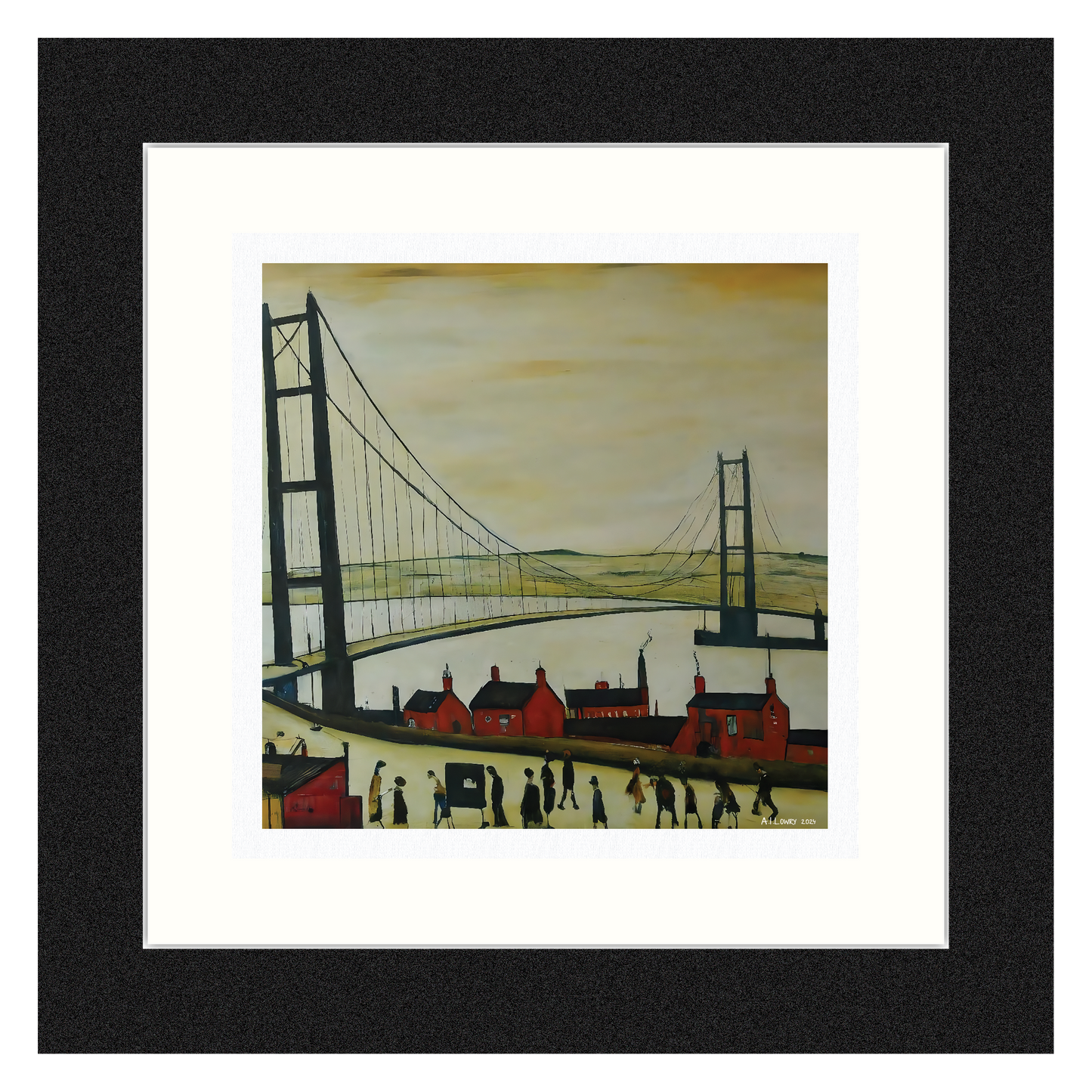 Humber Bridge Lowry Style Art Giclée Print. Available Framed/Mounted or Unframed