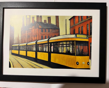 Metrolink Tram - Lowry Style A4 Size Giclée Art Print. Available Framed or Unframed.